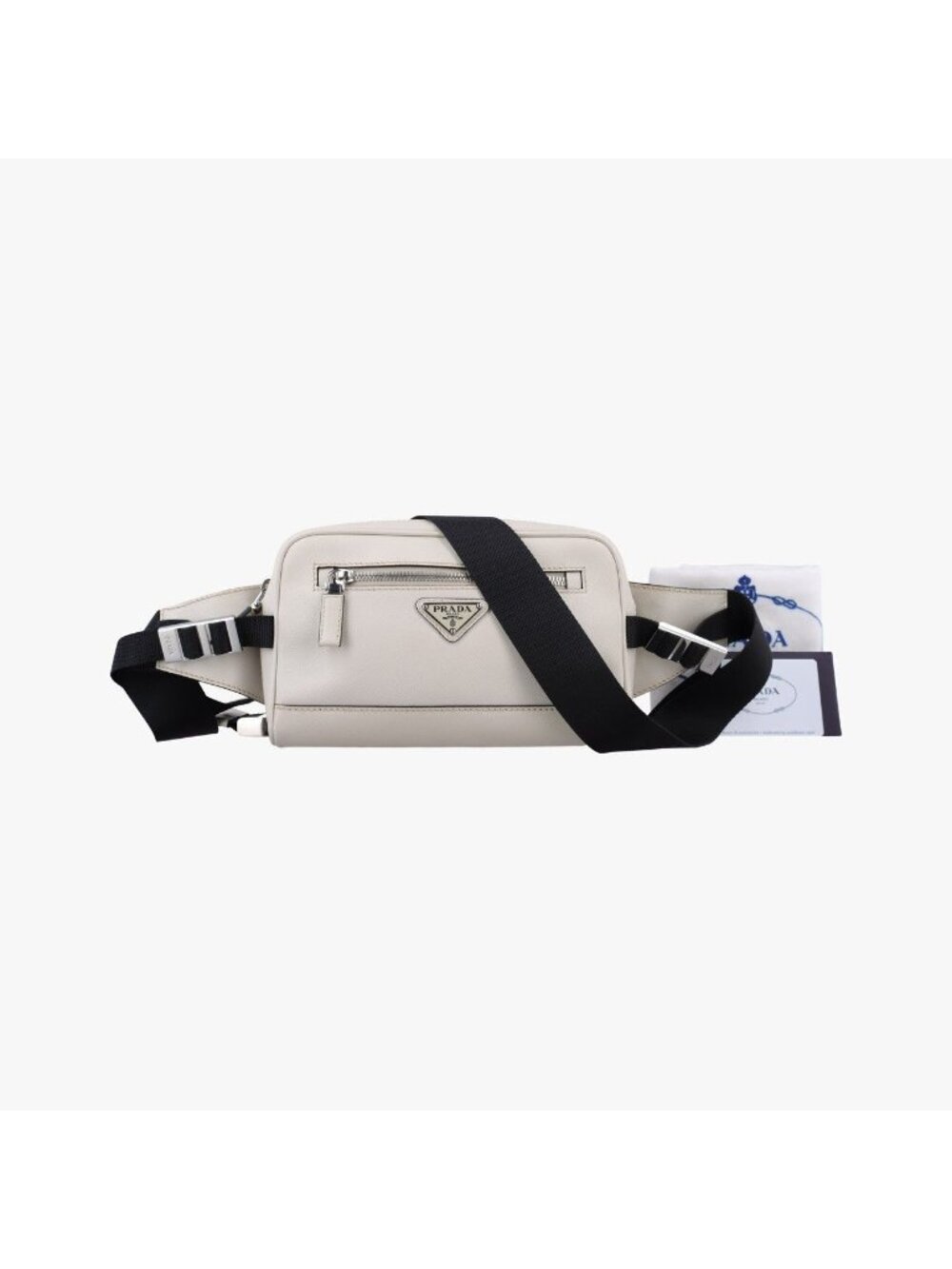 Prada Triangle Logo White Saffiano Leather 56 Handbag